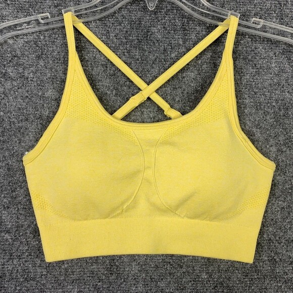 RW Sports Running Bra Top Yellow Pull on Stretch Women S Removable Pads - Picture 1 of 9